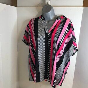 WOMENS STRIPE & POLKA DOT PRINT BLOUSE SIZE XL NEW